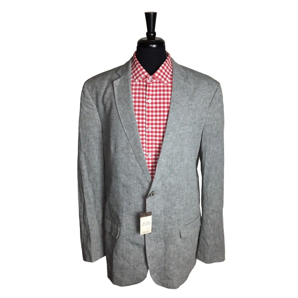 NEW Tasso Elba Island Linen Blend Mens Gray Sport Coat Blazer Size LT